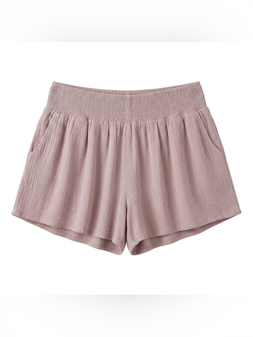 Smocked Elastic Waist Mauve Shorts with Pockets